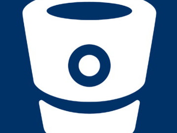 logo de bitbucket, cubo blanco recortado sobre fondo azul