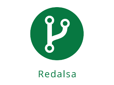 icono de unión de vías dentro de círulo verde y el nombre de redalsa